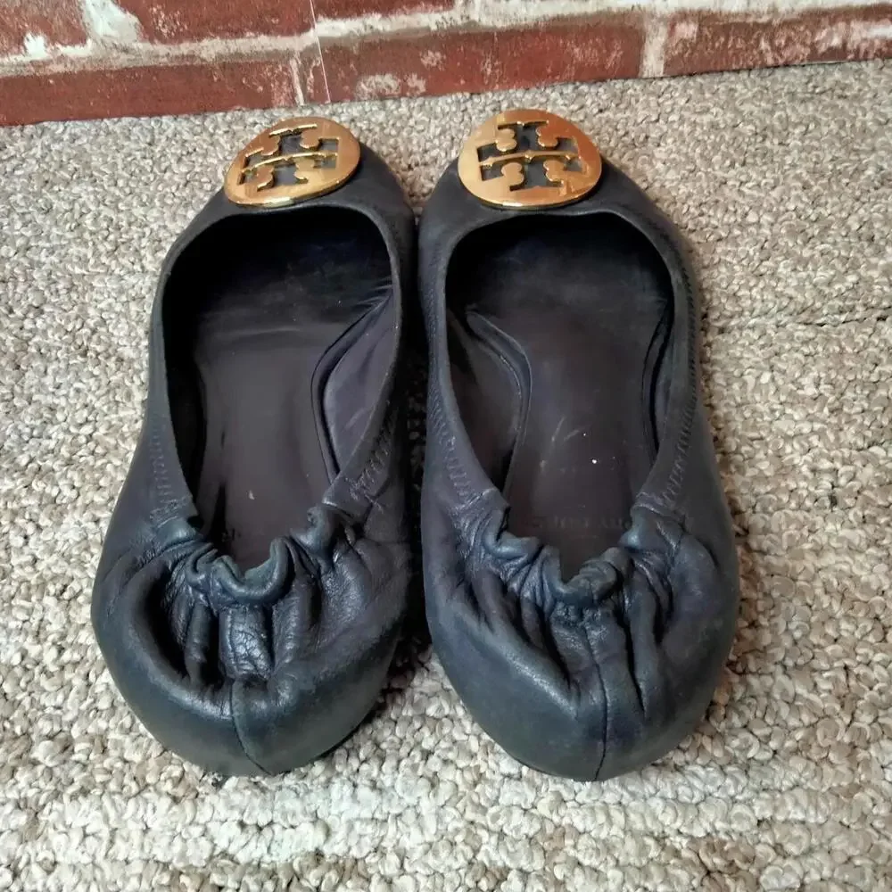 Tory Burch Flats Womens Size 7 Black Leather TLC Project Ballet Mini
